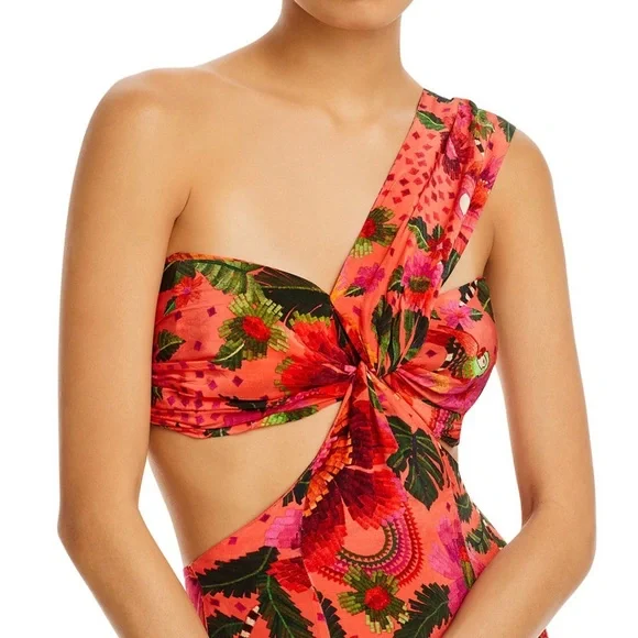 FARM Rio One-Shoulder Dress in Red and Pink Floral - Picture 2 of 5